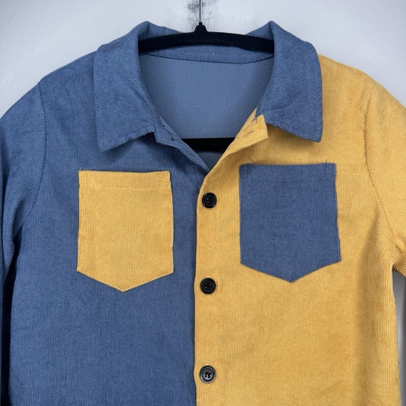 9Y Corduroy Long Sleeve Button Down Work Shirt‎ Patchwork Blouse Casual Tops - Picture 2 of 6